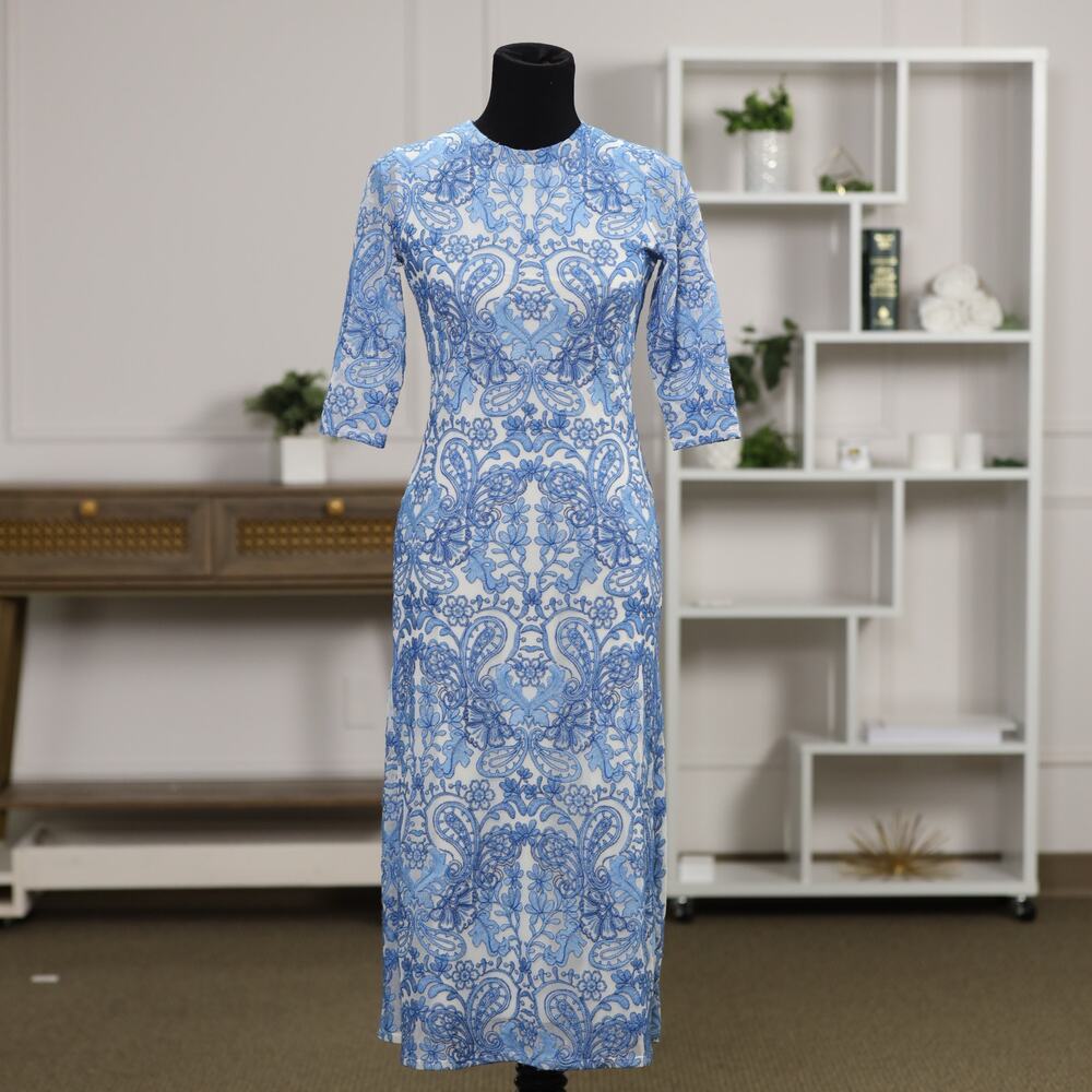 Rare NWT Johnny Was Jade Wynifred Mesh Midi Dress Blue Damask Embroidered Boho - Picture 5 of 15